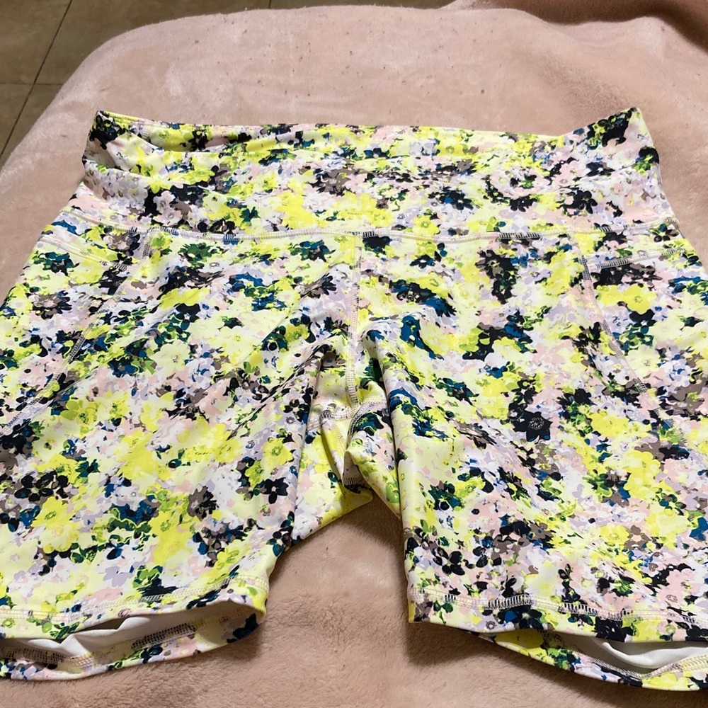 Floral Active Bike Shorts in Yellow & Pink